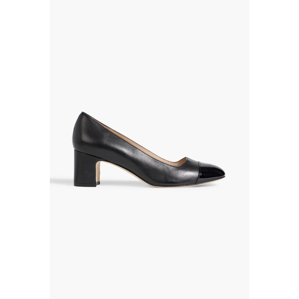 Stuart Weitzman Milla Smooth/Patent Leather Cap Toe Pump in Black Size 10 - Picture 1 of 7